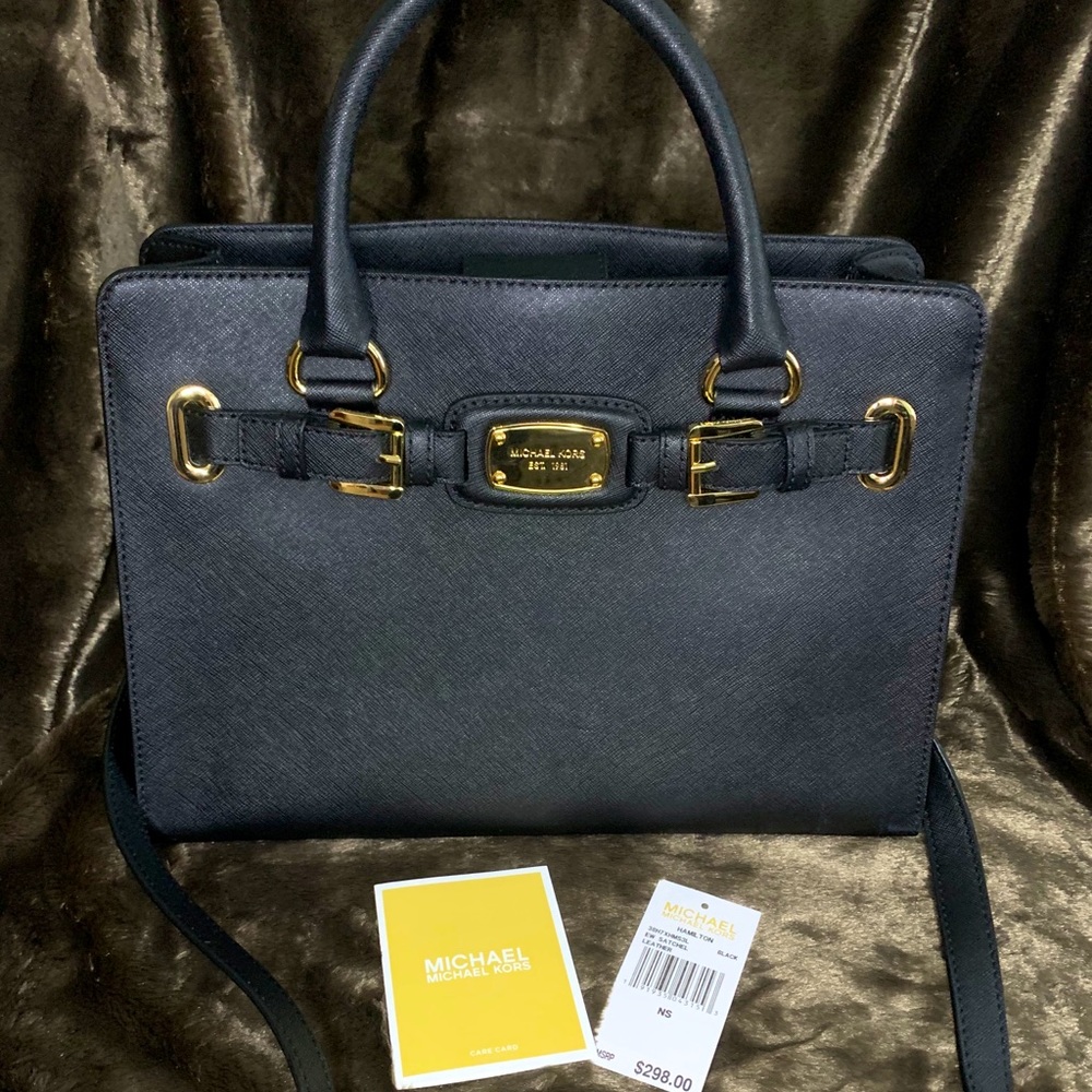 MICHAEL KORS Leather Hamilton Satchel (Black)